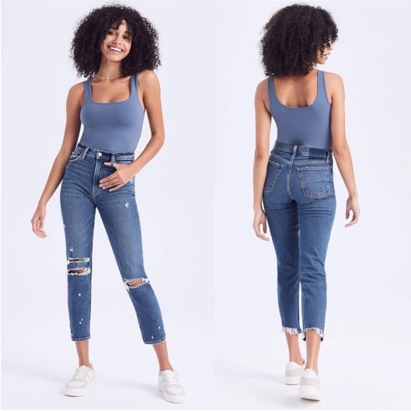 Abercrombie & Fitch Destroyed High Rise Mom Jeans Raw Hem Curve Love - Picture 1 of 9